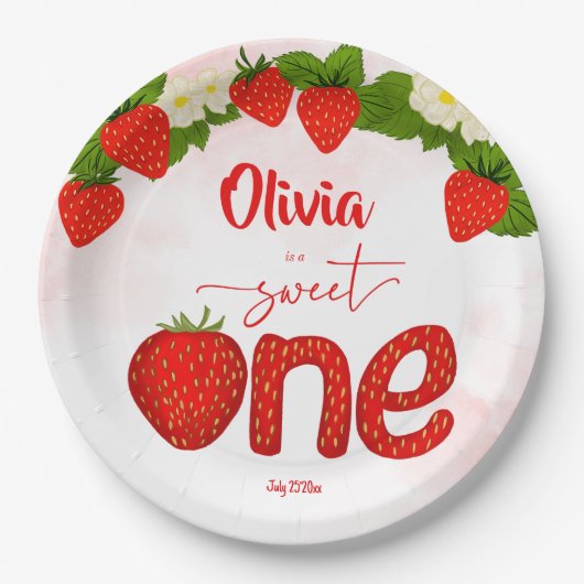 Assiettes En Carton Fête d'anniversaire de fraise sucrée imprimée (Devant)