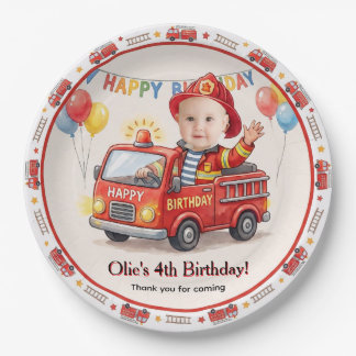Assiettes En Carton Fête d'anniversaire de garçon avec un camion de po
