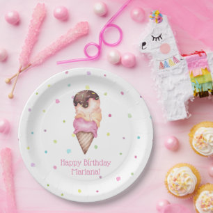 Assiettes En Carton Fête d'anniversaire de glace rose pour filles