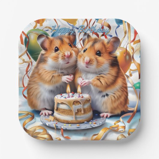Assiettes En Carton Fête d'anniversaire de Hamsters (Recto)