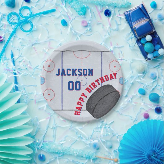 Assiettes En Carton Fête d'anniversaire de hockey sur glace (Fête)