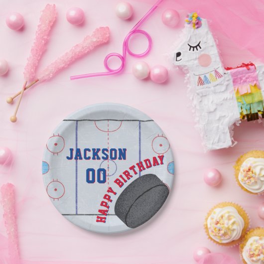 Assiettes En Carton Fête d'anniversaire de hockey sur glace (Fête)