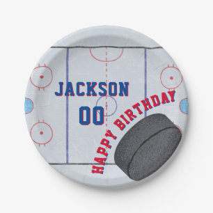 Assiettes En Carton Fête d'anniversaire de hockey sur glace