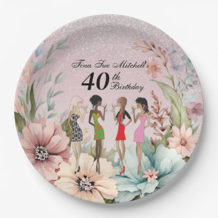 Assiettes En Carton Fête d'anniversaire de jeunes femmes au printemps