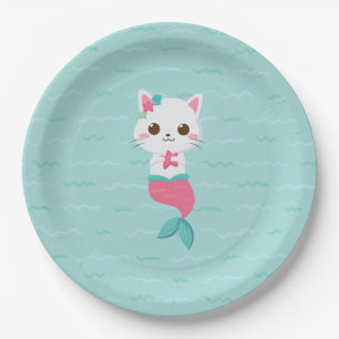 Assiettes En Carton Fête d'anniversaire de Kitty la Sirène