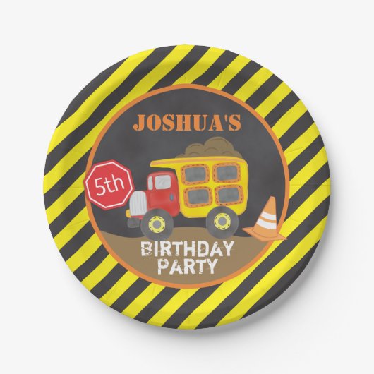 Assiettes En Carton Fête d'anniversaire de la construction de camions  (Devant)