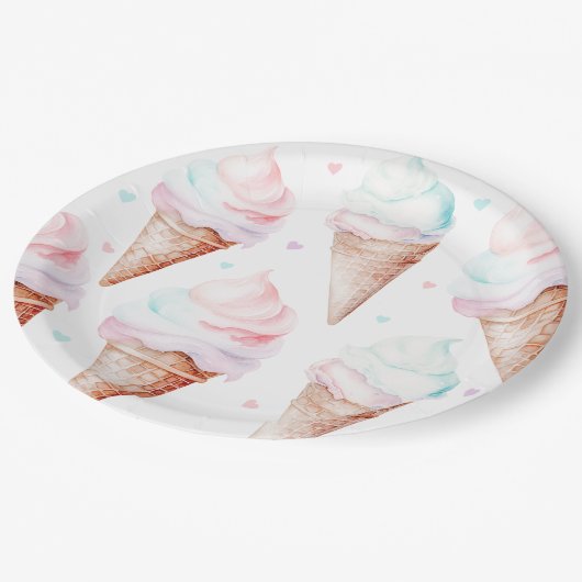 Assiettes En Carton Fête d'anniversaire de la crème glacée (Angle)