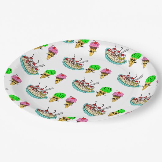 Assiettes En Carton Fête d'anniversaire de la crème glacée (Angle)