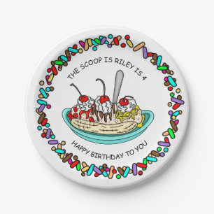 Assiettes En Carton Fête d'anniversaire de la crème glacée personnalis