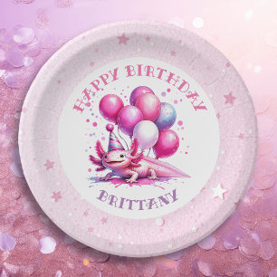 Assiettes En Carton Fête d'anniversaire de la fille Axolotl rose