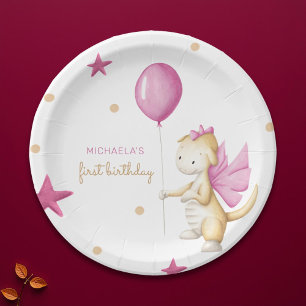 Assiettes En Carton Fête d'anniversaire de la fille Dragon rose