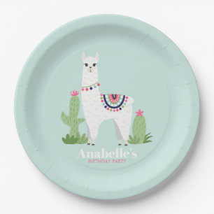 Assiettes En Carton Fête d'anniversaire de la fille mignonne de lama