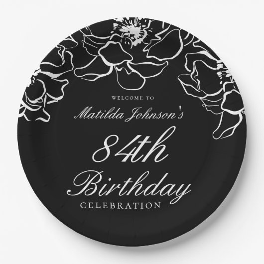 Assiettes En Carton Fête d'anniversaire de la floraison noire (Devant)