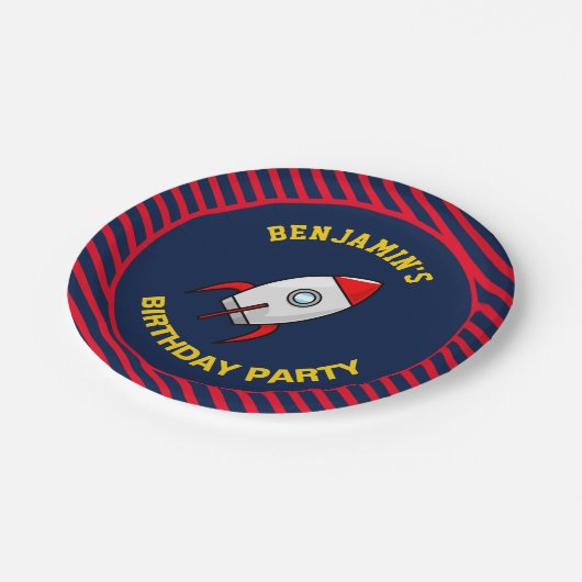 Assiettes En Carton Fête d'anniversaire de la fusée spatiale (Angle)