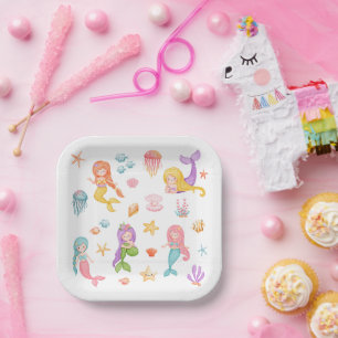 Assiettes En Carton Fête d'anniversaire de la sirène