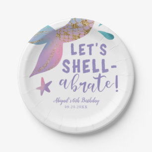 Assiettes En Carton Fête d'anniversaire de la sirène magique de Shell