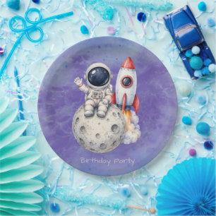 Assiettes En Carton Fête d'anniversaire de l'astronaute à l'aquarelle