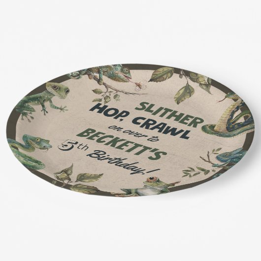 Assiettes En Carton Fête d'anniversaire de l'enfant à thème Reptile (Angle)