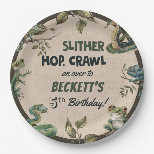 Assiettes En Carton Fête d'anniversaire de l'enfant à thème Reptile (Devant)