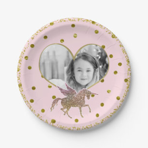 Assiettes En Carton Fête d'anniversaire de licorne avec paillettes ros