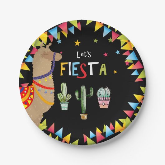 Assiettes En Carton fête d'anniversaire de llama Cactus (Devant)
