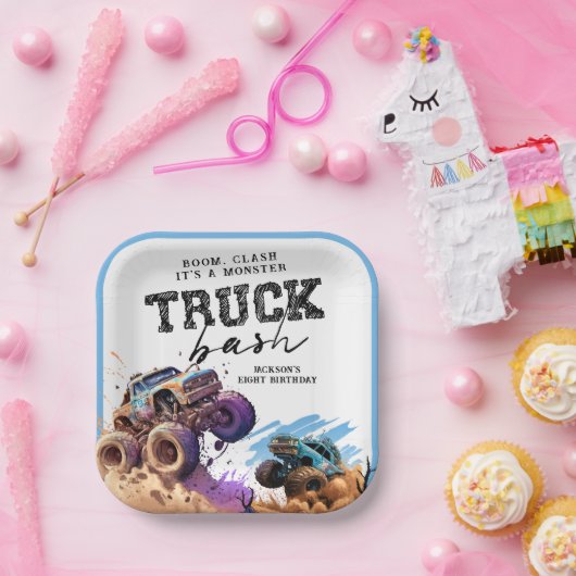 Assiettes En Carton Fête d'anniversaire de Monster Truck (Fête)