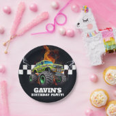 Assiettes En Carton Fête d'anniversaire de Monster Truck personnalisée (Fête)