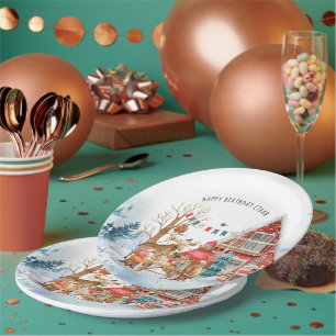 Assiettes En Carton Fête d'anniversaire de Noël d'hiver des amis de la