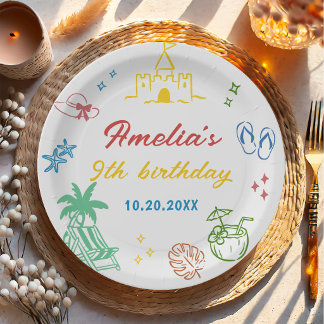 Assiettes En Carton Fête d'anniversaire de plage d'été tropical