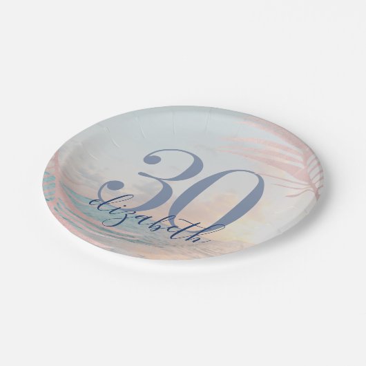 Assiettes En Carton Fête d'anniversaire de plage Nom d'âge personnalis (Angle)