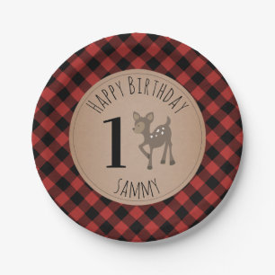 Assiettes En Carton Fête d'anniversaire de plaid de bûcheron de cerf