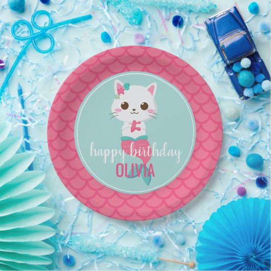 Assiettes En Carton Fête d'anniversaire de Purmaid Mermaid Kitty Pink (Fête)