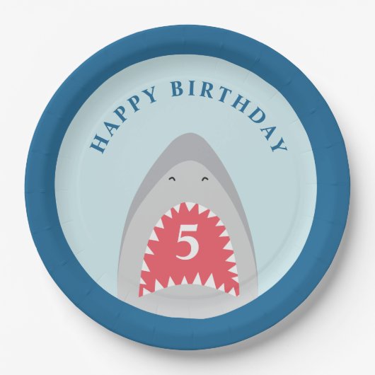 Assiettes En Carton Fête d'anniversaire de requins (Devant)