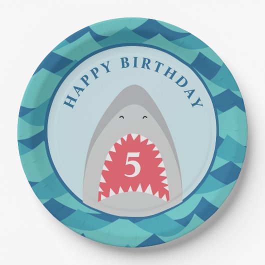 Assiettes En Carton Fête d'anniversaire de requins (Devant)