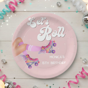 Assiettes En Carton Fête d'anniversaire de roller retro