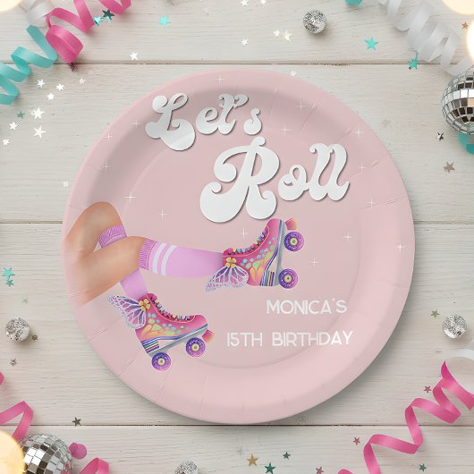 Assiettes En Carton Fête d'anniversaire de roller retro