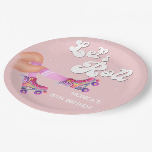 Assiettes En Carton Fête d'anniversaire de roller retro (Angle)