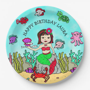 Assiettes En Carton Fête d'anniversaire de sirène ethnique assez perso