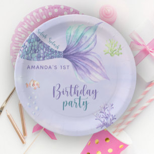 Assiettes En Carton Fête d'anniversaire de sirène sous la mer Sirène