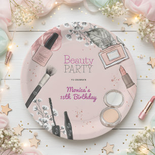 Assiettes En Carton Fête d'anniversaire de spa de beauté fille poussié