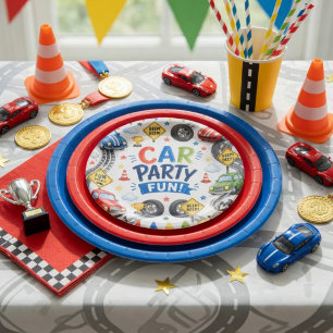 Assiettes En Carton Fête d'anniversaire de voiture de course amusante