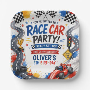 Assiettes En Carton Fête d'anniversaire de voiture de course Course