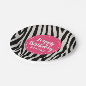 Assiettes En Carton Fête d'Anniversaire de Zèbre Rose clair et Noir (Angle)