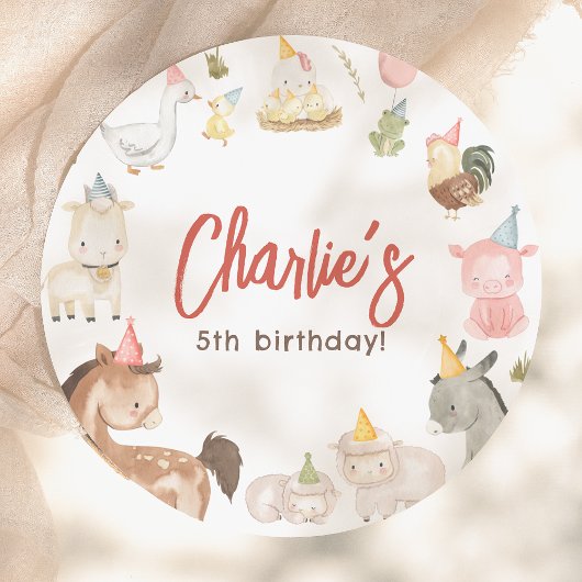 Assiettes En Carton Fête d'anniversaire des animaux de ferme