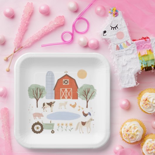 Assiettes En Carton Fête d'anniversaire des animaux de ferme (Fête)