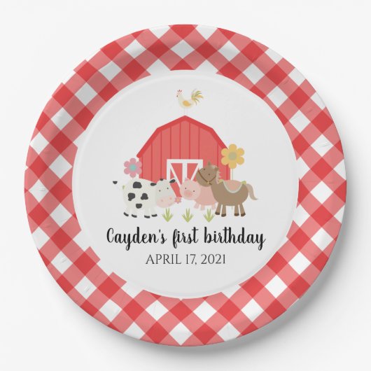 Assiettes En Carton Fête d'anniversaire des animaux de ferme Plaques r (Devant)