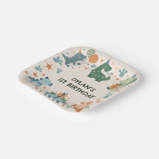 Assiettes En Carton Fête d'anniversaire des dinosaures pour enfants (Angulaire)