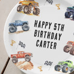 Assiettes En Carton Fête d'anniversaire des Enfants Monster Trucks<br><div class="desc">Attention à tous les petits fêtards ! Préparez-vous à réveiller le plaisir avec nos plaques d'anniversaire Kids Monster Car Trucks. Orné d'adorables et vibrants camions monstres,  ce script de typographie moderne vous invitations à vous joindre à la célébration.</div>