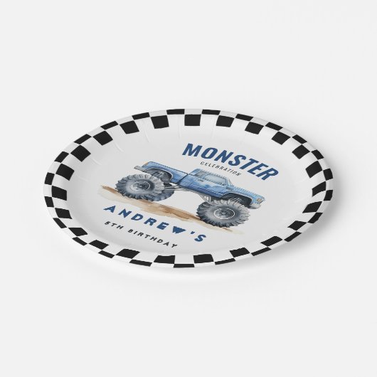 Assiettes En Carton Fête d'anniversaire des Enfants Monster Trucks (Angle)