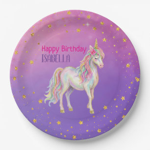 Assiettes En Carton Fête d'anniversaire des Filles Paillettes Licorne